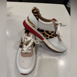 Michael Michael Kors Allie Low Top Sneakers White,beige Leopard Red Gold Sz.7.5M
